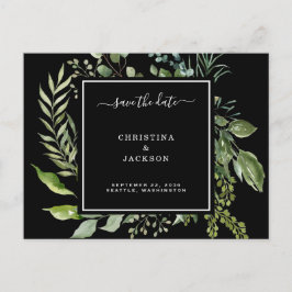 Elegant zwart-wit Eucalyptus Save the Date QR Briefkaart