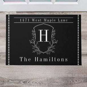 Elegant zwart-wit familie monogram adres deurmat