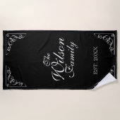 Elegant zwart-wit familienaam jaar vastgesteld strandlaken (Voorkant)