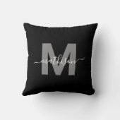 Elegant zwart-wit familienaammonogram kussen (Achterkant)
