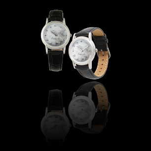 Elegant zwart wit faux marmer op maat horloge