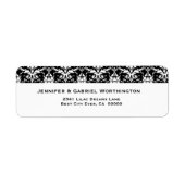 Elegant Zwart Wit Feather Damask Bruiloft Etiket (Voorkant)