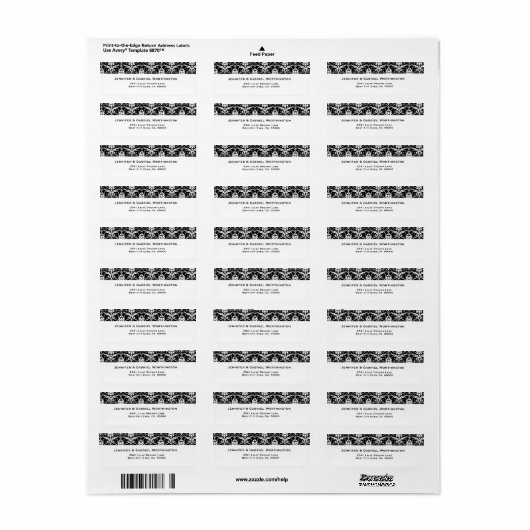 Elegant Zwart Wit Feather Damask Bruiloft Etiket (Full Sheet)