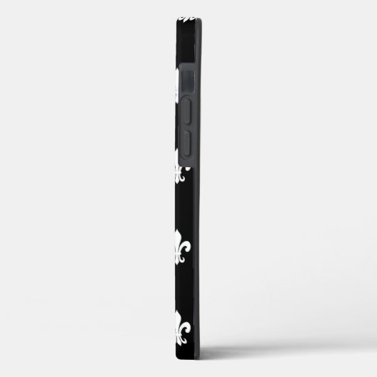 Elegant zwart-wit fleur de lis patroon aangepast Case-Mate iPhone case (Achterkant / Links)