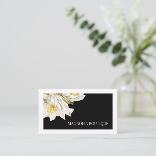 Elegant zwart-wit floraal minimaal visitekaartje (Staand voorkant)