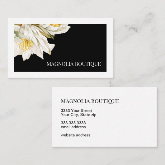 Elegant zwart-wit floraal minimaal visitekaartje (Voorkant / Achterkant)