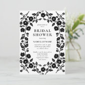 Elegant zwart wit folk bloemig Vrijgezellenfeest Kaart (Staand voorkant)