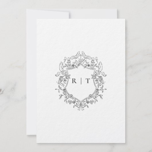Elegant Zwart & Wit Formele Monogram Bruiloft Kaart (Achterkant)