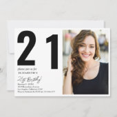 Elegant zwart wit foto 21ste verjaardagsfeest kaart (Voorkant)