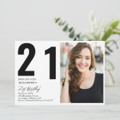 Elegant zwart wit foto 21ste verjaardagsfeest kaart (Staand voorkant)