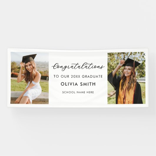 Elegant zwart-wit foto Afstuderen Spandoek (Horizontaal)