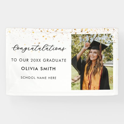 Elegant zwart-wit foto Afstuderen Spandoek (Horizontaal)