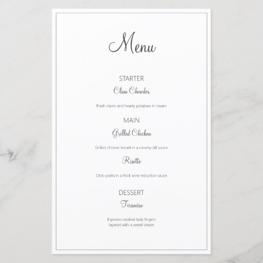 Elegant zwart-wit foto collage menu (Achterkant)