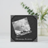 Elegant zwart wit foto doop kaart (Staand voorkant)