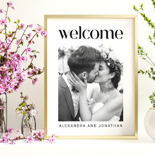Elegant zwart-wit foto-huwelijks-welkomstbord poster