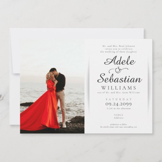 Elegant Zwart Wit Foto Monogram Formele Bruiloft Kaart (Voorkant)