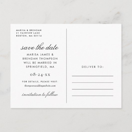 Elegant zwart wit foto Sla de datum op Aankondigingskaart (Achterkant)