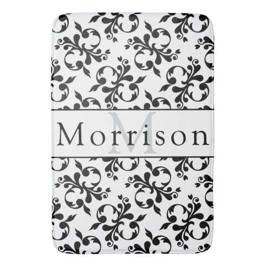 Elegant zwart-wit Frans Damaskpatroon Badmat (Voorkant Verticaal)