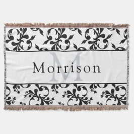 Elegant zwart-wit Frans Damaskpatroon Deken