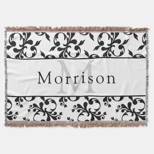 Elegant zwart-wit Frans Damaskpatroon Deken (Voorkant)