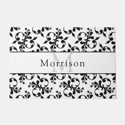 Elegant zwart-wit Frans Damaskpatroon Deurmat (Voorkant)