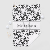 Elegant zwart-wit Frans Damaskpatroon Golfhanddoek (Insitu)