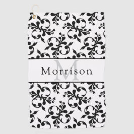 Elegant zwart-wit Frans Damaskpatroon Golfhanddoek