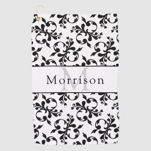 Elegant zwart-wit Frans Damaskpatroon Golfhanddoek (Voorkant)