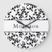 Elegant zwart-wit Frans Damaskpatroon Grote Klok (Voorkant)