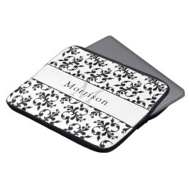 Elegant zwart-wit Frans Damaskpatroon Laptop Sleeve