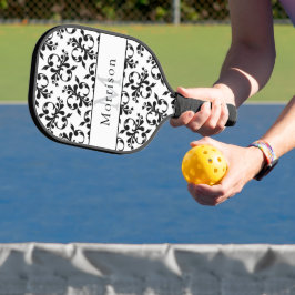 Elegant zwart-wit Frans Damaskpatroon Pickleball Paddle
