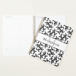 Elegant zwart-wit Frans Damaskpatroon Planner