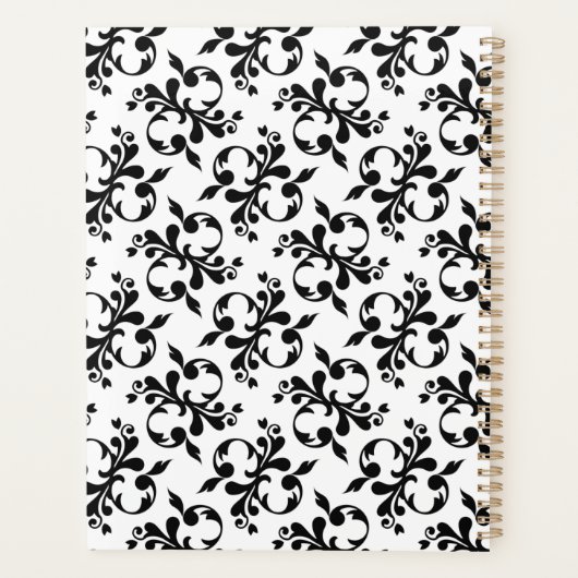 Elegant zwart-wit Frans Damaskpatroon Planner (Achterkant)