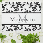 Elegant zwart-wit Frans Damaskpatroon Theedoek (Gevouwen)