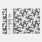 Elegant zwart-wit Frans Damaskpatroon Theedoek (Horizontaal)