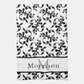 Elegant zwart-wit Frans Damaskpatroon Theedoek (Verticaal)