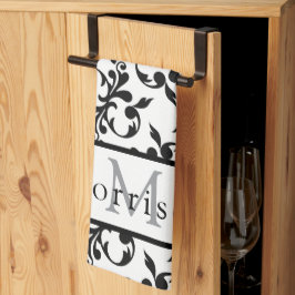 Elegant zwart-wit Frans Damaskpatroon Theedoek