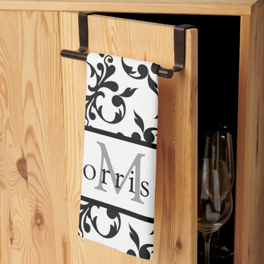 Elegant zwart-wit Frans Damaskpatroon Theedoek (Derde Gevouwen)