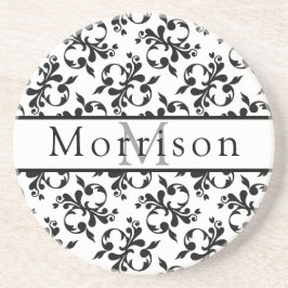 Elegant zwart-wit Frans Damaskpatroon Zandsteen Onderzetter