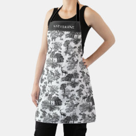 Elegant  zwart wit Frans Toile Deer Fox Schort