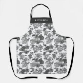 Elegant  zwart wit Frans Toile Deer Fox Schort (Voorkant)