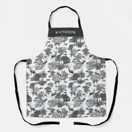 Elegant zwart wit Frans Toile Deer Fox Schort