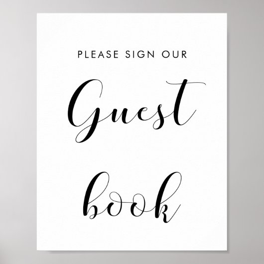 Elegant zwart-wit gastenboek trouwbord poster (Voorkant)