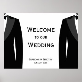 Elegant zwart-wit gay trouwreceptie bord poster