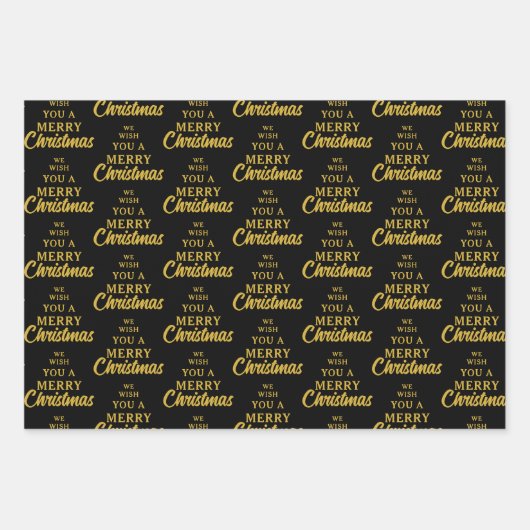 Elegant Zwart Wit & Geel Vrolijk Kerstfeest Inpakpapier Vel (Voorkant 2)