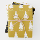 Elegant Zwart Wit & Geel Vrolijk Kerstfeest Inpakpapier Vel (In situ)