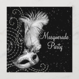 Elegant zwart-wit gemaskerd bal kaart