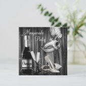 Elegant zwart-wit gemaskerd bal kaart (Staand voorkant)