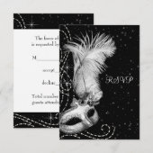 Elegant zwart-wit gemaskerd bal RSVP kaartje (Voorkant / Achterkant)
