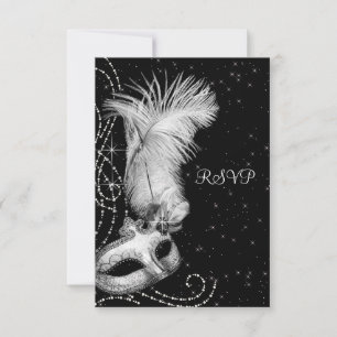 Elegant zwart-wit gemaskerd bal RSVP kaartje